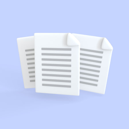 Document 3d render icon. Stack of paper sheet with text and green check mark for confirmed or approved. business and assignment files concept.の写真素材