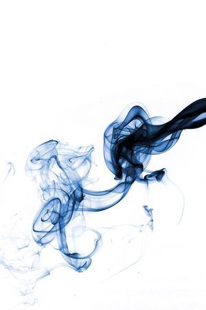 Blue smoke isolated on whiteの写真素材