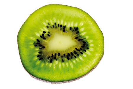 Half a kiwi fruit, close-up, elevated viewの写真素材