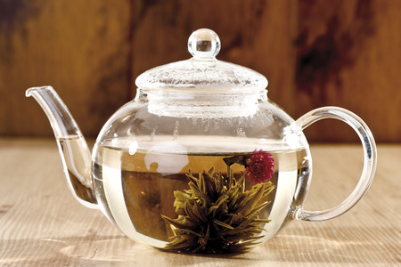 Tea Flower in tea glassの写真素材