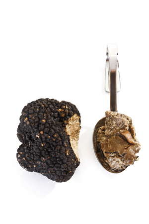 Black Truffle and truffle pesto on spoonの写真素材