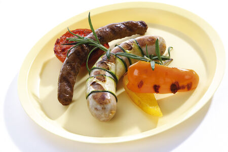 Grilled sausage and bell pepperの写真素材