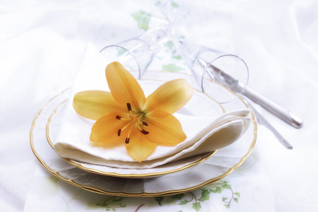 Place setting with flowersの写真素材