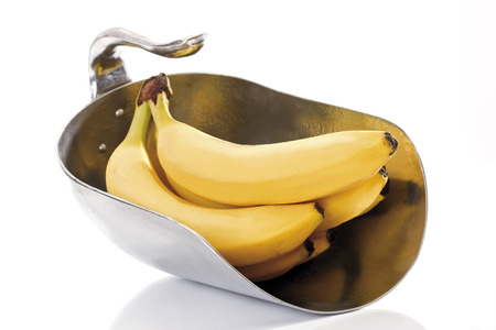 Bananas in metal shovelの写真素材