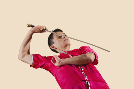 Kung Fu, Jianshu, Yangshen pingyun, Man holding swordの写真素材