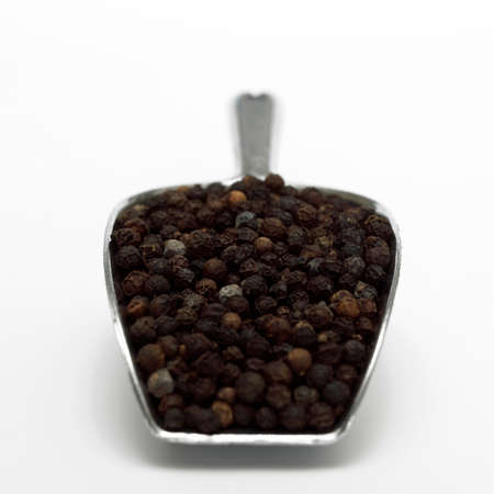 Black pepper in scoop, close-upの写真素材