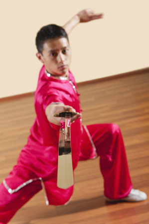 Kung Fu, Jianshu, Gongbu ci jian, Man holding swordの写真素材