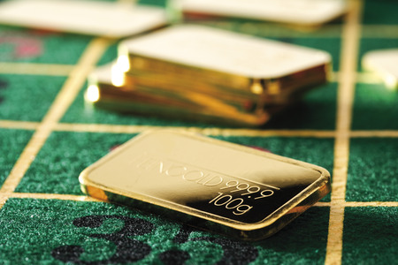 Gold bars on roulette tableの写真素材
