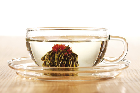 Tea Flower in teacupの写真素材