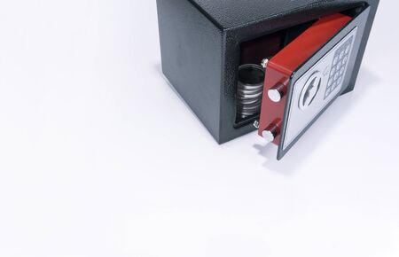 Safe, valuables, coin collection, white backgroundの写真素材