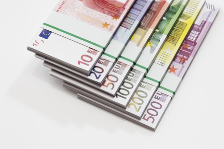 Bundles of Euro banknotes on white background, close-upの写真素材