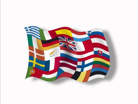 Variety of european flags, close up