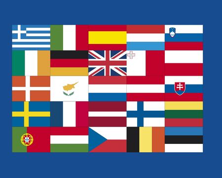 Variety of european flags, close up