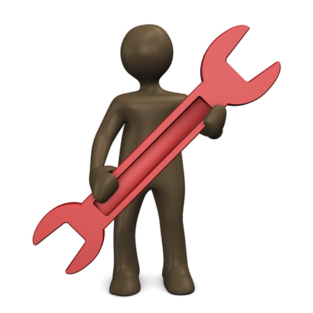 Red spanner. 3d illustration with cartoon characterの写真素材
