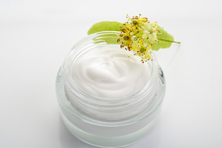 Lime blossom cream in a jarの写真素材
