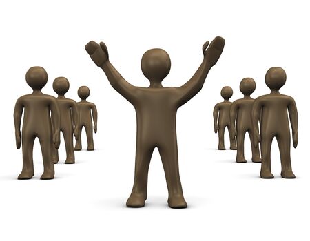 Black cartoon characters following their leader. 3d illustration.の写真素材