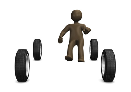 4 wheels. 3d illustration with black cartoon character.の写真素材