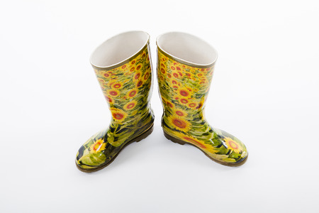 Wellington boots with sunflower patternの写真素材