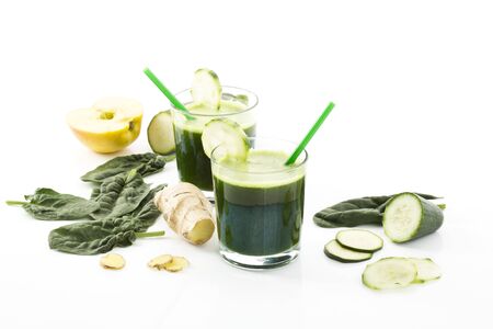 Smoothie with spinach, cucumber, ginger and appleの写真素材