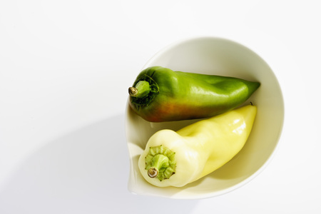 Hungarian pointed peppers in bowlの写真素材