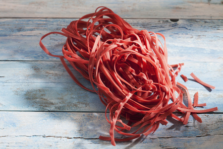 Tagliatelle, raw Barolo noodles, Ribbon noodles with red wineの写真素材