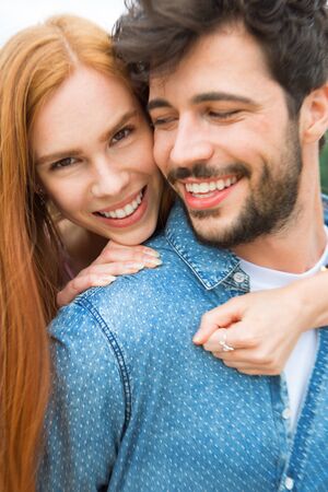 Happy couple embracingの写真素材