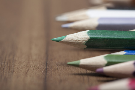Coloured pencils on woodの写真素材