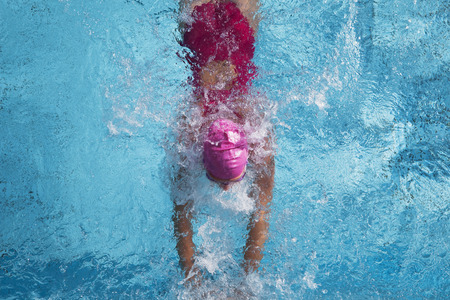 Swimming pool, swimmer at the finishの写真素材