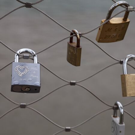 Love locks on wire fenceのeditorial素材
