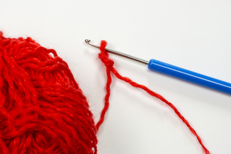 Wool with crocheting hookの写真素材