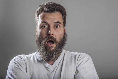 Portrait, man with full beard, mouth openの写真素材