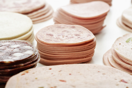 Cold cuts, slices, kind of sausagesの写真素材