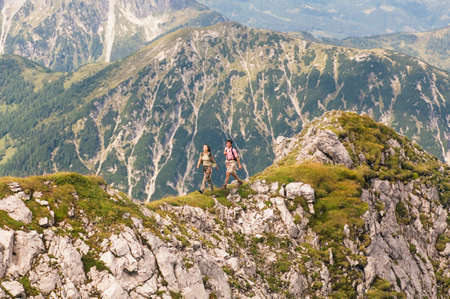 Austria, Salzburger Land, couple hikingの写真素材