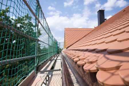 Tiled roof, safety netの写真素材