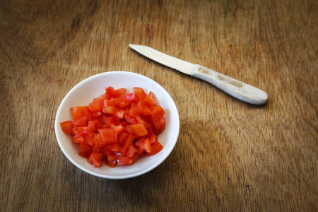 Chopped tomato, bowlの写真素材