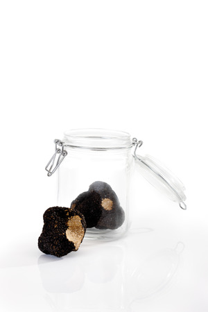 Black Truffles in preserving jarの写真素材