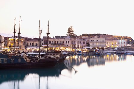Greece,Crete,Rethimno,View of boats at harbourの写真素材