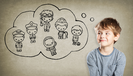 Boy, career aspiration, handdrawn little menの写真素材