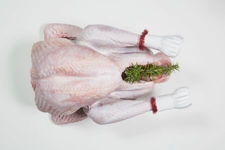 Raw turkey, Thanksgiving, Christmas dinner, preparationの写真素材