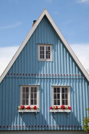 Germany, Schleswig-Holstein, House, blue facade, gableの写真素材