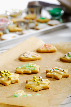 Chrismas cookies decorated with hundreds and thousandsの写真素材