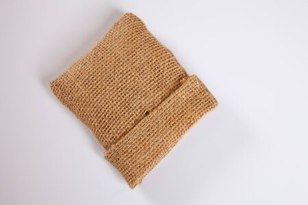 Jute sack, white background, copy spaceの写真素材
