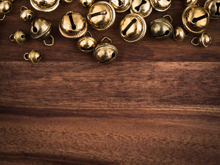 Christmas, bells on wood, copy spaceの写真素材