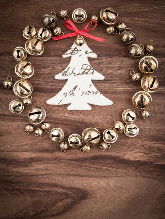 Christmas, bells on wood, christmas decoration, tree of feltの写真素材