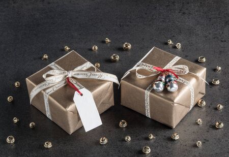 Christmas presents, gift tag, christmas decorations, snowmenの写真素材