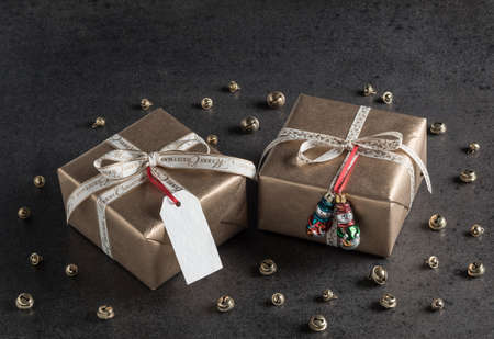 Christmas presents, gift tag, christmas decorations, snowmenの写真素材