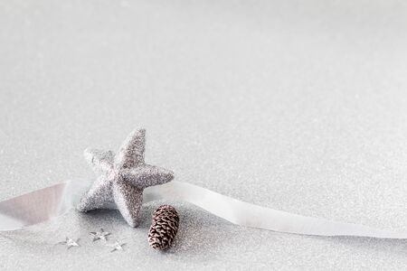Christmas arrangement with decorations in silverの写真素材