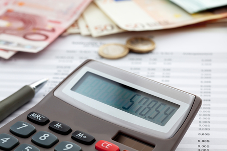 Euro notes and accounting document close upの写真素材