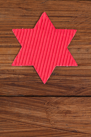 Red star on wood, copy spaceの写真素材