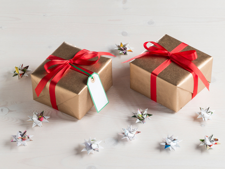 Christmas presents, gift tag, christmas decorationsの写真素材